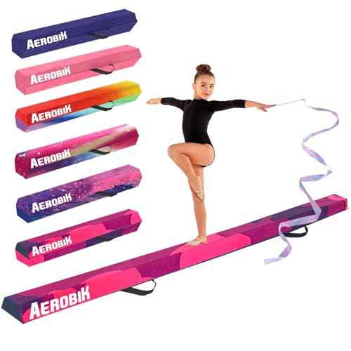 Schwebebalken Aerobik® | Zusammenklappbarer Violette Gymnastikbalken für Kinder und Erwachsene | Transportabel mit Tragetasche | Starr, leicht, rutschfest | 3 Lagen Soft-Touch-Beschichtung von Original Cup