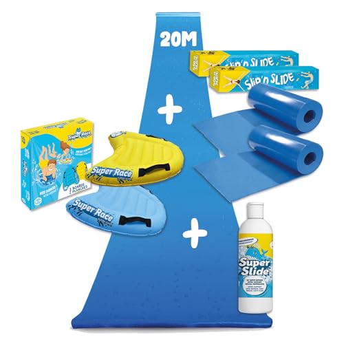 Slipn'Slide® 20 Meter XXL Pack | 2 Wasserrutschmatte 10 Meter + 2 Bodyboards + 1 Liter extra-gleitfähige Seife | Slip and Slide Rutschmatte | Wasserspiel für Kinder & Erwachsene | OriginalCup® von Original Cup