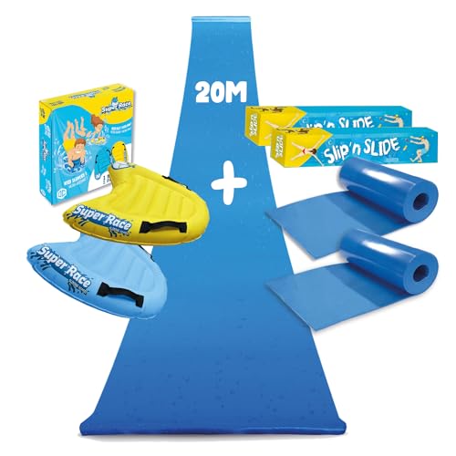 Slipn'Slide® 20 Meter XXL Pack | 2 Wasserrutschmatte 10 Meter + 2 Bodyboards für besseres Gleiten | Slip and Slide Rutschmatte | Wasserspiel für Kinder & Erwachsene | OriginalCup® von Original Cup