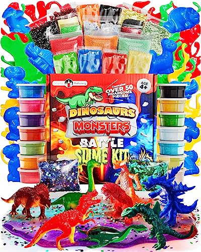 Original Stationery Dinosaurier und Monster Kampf Schleim-Set mit 14 vorgefertigten Schleimen für Kinder, Lustige Dinosaurierfiguren, und Dinosaurier-Spielzeug für Jungen von Original Stationery