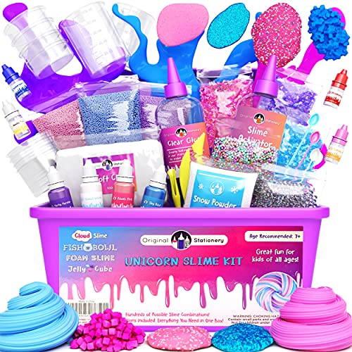 Original Stationery Einhorn-Schleim-Set Zum Selber Machen – Slime Set Ideal Geschenke für Mädchen - Für Glitzer-, Flausch, Wolken- und Schaumschleim Geschenkideen Kinder von Original Stationery