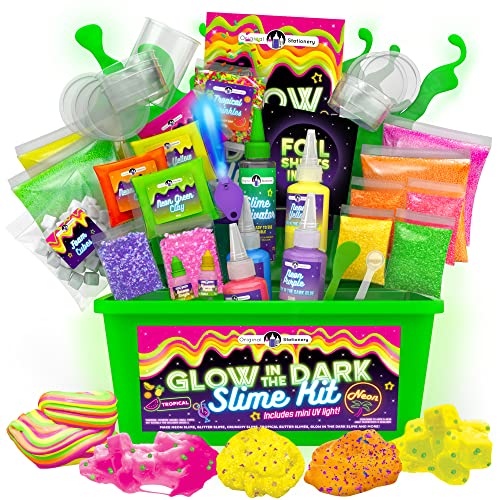 Original Stationery Tropical Glow in The Dark Schleim Set für Neon Crunchy Slime, Floam, Jelly Cube und Rainbow Slime, Grossartiges Geschenk von Original Stationery