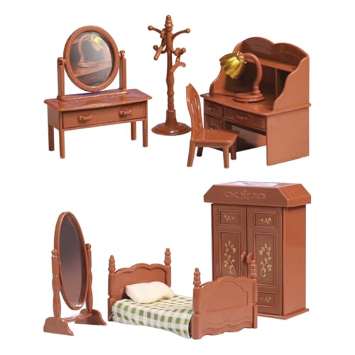 Orivin 2er-Set Puppenhaus-Möbelset für Spielzeug, Miniatur-Puppenhaus-Zubehör, Rollenspiel-Spielzeug für Jungen ab 3 Jahren mit Schlafzimmer (10-teilig) von Orivin