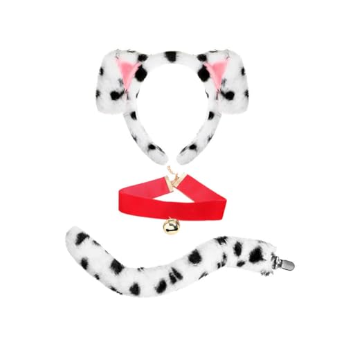 Orivin 3-teiliges Dalmatiner-Kostüm-Set für Erwachsene, Hundeohren, Stirnband, Schwanz, Samthalsband, Halloween, Karneval, Party, Cosplay von Orivin