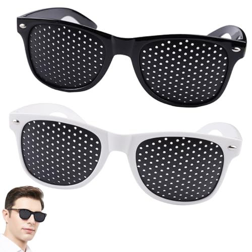 Orixo 2 Stück Lochbrille für Augentraining, Augentrainer Lochbrille, Rasterbrille Augentraining, Gitterbrille mit Faltbaren Bügeln, Pinhole Glasses, für Augen-Training (Schwarze, Weiß) von Orixo