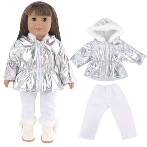 5 Stück Puppenkleidung für 30-45cm Baby Puppen, puppenkleidung Zubehör Enthält Silbernes Kapuzenshirt, Weiße Hose, Handtasche, Socken, Kleiderbügel Geschenke für Mädchen (Ohne Puppe) von Orizizhic
