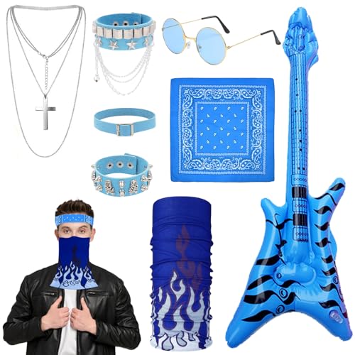 8 Stück Punk Rockstar Verkleidung Kinder, aufblasbare Gitarre, Rockstar-Zubehör, Punk-Rockstar-Zubehör mit Sonnenbrille, Bandana, Armband, Halsband, Maske, Halsketten, 80er-Jahre Rock 90er Jahre 8 Stück Punk Rockstar Verkleidung Kinder, aufblasbare Gitarre, Rockstar-Zubehör, Punk-Rockstar-Zubehör mit Sonnenbrille, Bandana, Armband, Halsband, Maske, Halsketten, 80er-Jahre Rock 90er Jahre von Orizizhic
