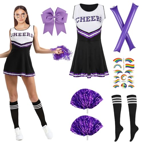 8PCS Cheerleader Kostüm Damen, Cheerleader Kostüm Mädchen High School Cheerleader Kostüm mit Cheerleader Pompons Kleid Haarband Socken Tattoo-Aufkleber Cheer Sticks für Karneval Mottoparty Cosplay 8PCS Cheerleader Kostüm Damen, Cheerleader Kostüm Mädchen High School Cheerleader Kostüm mit Cheerleader Pompons Kleid Haarband Socken Tattoo-Aufkleber Cheer Sticks für Karneval Mottoparty Cosplay von Orizizhic
