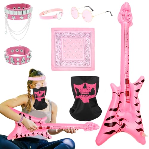 Orizizhic 7 Stück Rockstar Kostüm, Punker Kostüm Kinder Fancy Dress Punk Zubehör mit Aufblasbare Gitarre Nietenarmband Totenkopf Armband Maske Sonnenbrille Halsband für Disco Kostüm 70er 80er 90er Orizizhic 7 Stück Rockstar Kostüm, Punker Kostüm Kinder Fancy Dress Punk Zubehör mit Aufblasbare Gitarre Nietenarmband Totenkopf Armband Maske Sonnenbrille Halsband für Disco Kostüm 70er 80er 90er von Orizizhic