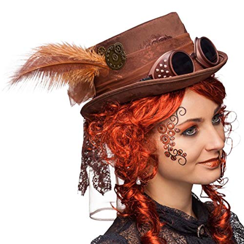 Faschingshut Damen Zylinder Steampunkt mit Brille (braun) von Orlob