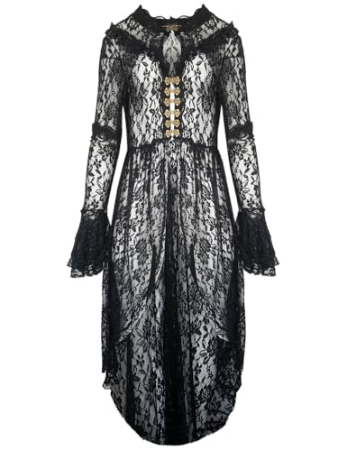 Orlob Kostüm Spitzenfrack mit Hakenverschluss schwarz | Mantel Jacke aus Spitze für viele Verkleidungen | Steampunk Gotik Fee (schwarz, 40-42) von Orlob