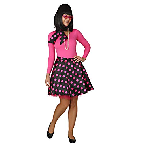 Rock 'n Roll Rock mit Petticoat und Halstuch schwarz und pink gepunktet, Erwachsenen-Größe:34/36 von Orlob