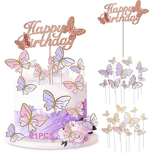 21 Stück 3D Schmetterlinge Kuchen Torten Deko, Happy Birthday Geburtstagsdeko, Pink Lila Schmetterlinge Cake Topper, Cupcake Toppers für Mädchen Geburtstag, Party, Hochzeitstorte, Dessert 21 Stück 3D Schmetterlinge Kuchen Torten Deko, Happy Birthday Geburtstagsdeko, Pink Lila Schmetterlinge Cake Topper, Cupcake Toppers für Mädchen Geburtstag, Party, Hochzeitstorte, Dessert von Ormromra