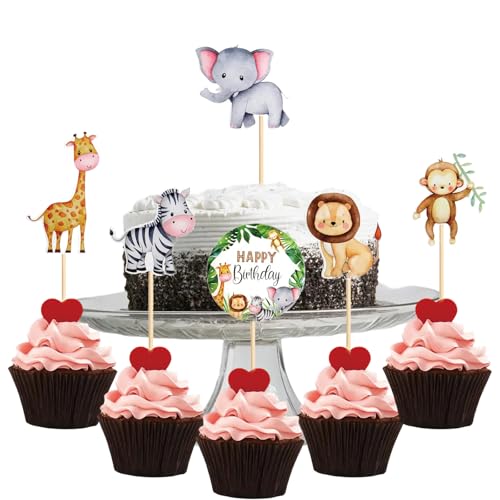 24Stück Jungle Animal Cupcake Toppers, Safari Zoo Dschungel Tortendeko, Happy Birthday Cake Decoration Muffin Deko Geburtstag für Kinder für Kinder Jungs Theme Birthday Party 24Stück Jungle Animal Cupcake Toppers, Safari Zoo Dschungel Tortendeko, Happy Birthday Cake Decoration Muffin Deko Geburtstag für Kinder für Kinder Jungs Theme Birthday Party von Ormromra