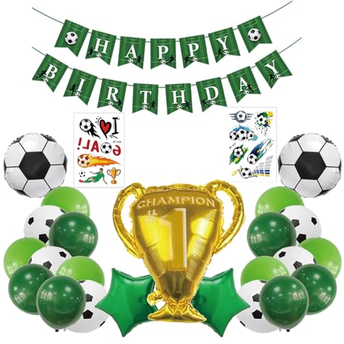 25 Stück Fussball Geburtstag Deko, Fußball Deko Kinder, Fußball Deko Geburtstag Jungen, Grün Fußball Folienballon Champion Trophäe Ballon Set für Fussball Party Deko von Ormromra