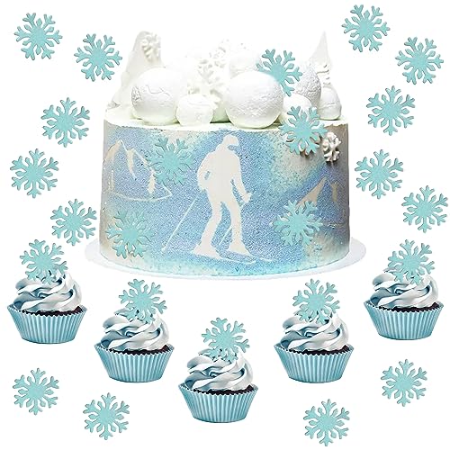 50 Stück Schneeflocken Blau Torten Deko, Winter Thema Cupcake Toppers, Frozen Torten Deko Kit, Party Kuchen Dekorationen für Winterkuchen, Weihnachten, Winter Thema Geburtstag (Blau) von Ormromra
