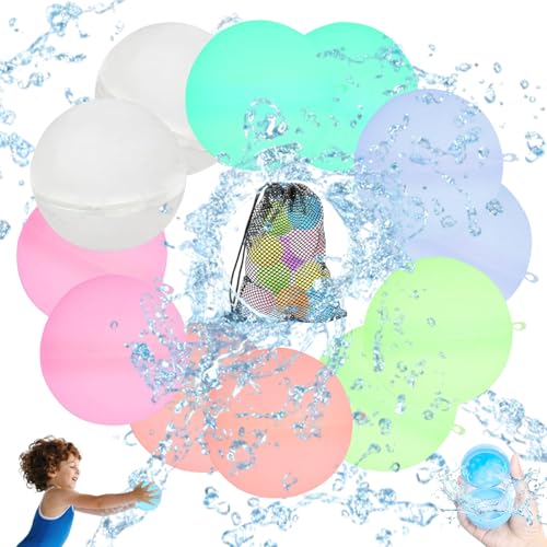 wiederverwendbare Wasserbomben 12 Stück, Swiederbefüllbare Wasserbomben mit Netzbeutel, Magnetische Wasserbomben, Umweltfreundliche Silikon-Wasserballons, Kinder Poolspielzeug Wasserspielzeug wiederverwendbare Wasserbomben 12 Stück, Swiederbefüllbare Wasserbomben mit Netzbeutel, Magnetische Wasserbomben, Umweltfreundliche Silikon-Wasserballons, Kinder Poolspielzeug Wasserspielzeug von Ormromra