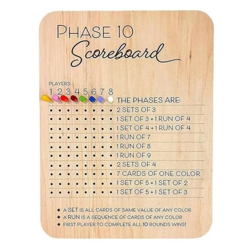 Orolotay Phase 10 Score Board - Phase Ten Scorecard und Rundentracker Phase 10 Karten Spiel Score Sheets Klassische Brett- und Kartenspiele von Orolotay