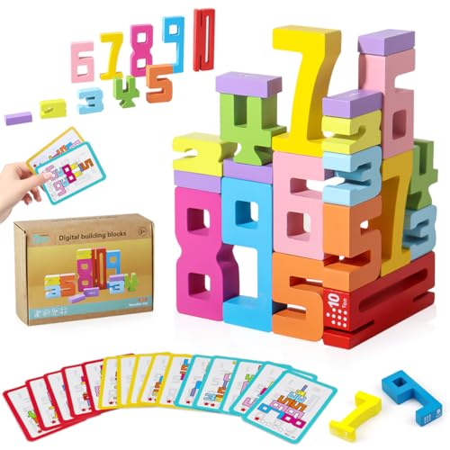 Wooden Number Building Blocks, Zahl Bausteine Set mit 15 Lernkarten für Kinder, Holz-Stapel-Bauklötze, Montessori Zahlen, Vorschul-Lernaktivitäten für Geburtstagsgeschenke, Familienspiel Wooden Number Building Blocks, Zahl Bausteine Set mit 15 Lernkarten für Kinder, Holz-Stapel-Bauklötze, Montessori Zahlen, Vorschul-Lernaktivitäten für Geburtstagsgeschenke, Familienspiel von Ortviai