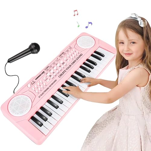 Orvyna Keyboard Kinder ab 3 Jahre, Tragbare Multifunktions Kinder Keyboard 37 Tasten mit Mikrofon, Musikspielzeug Klaviertastatur Lernspielzeug Geschenk für Jungen Mädchen 3 4 5 6 Jahre, Rosa von Orvyna
