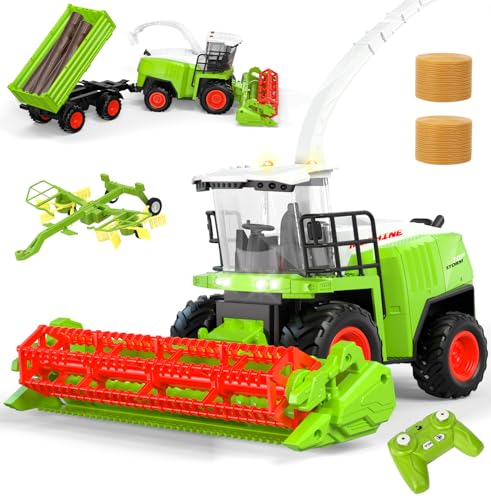Orvyna RC Mähdrescher Spielzeug Set mit Anhänger & Schwader, 2,4 GHz Ferngesteuert mit Licht & Sound, Robuster Traktor Spielzeug Kinder Geschenk ab 3 Jahre für Weihnachten/Geburtstag von Orvyna