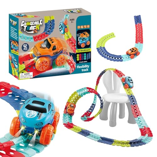 Anti-Gravity-Auto-Strecken-Set | Autobahn-Set für Kinder | Rennwagen für Kinder zusammen, wechselbare Strecke mit leuchtendem LED-Rennauto von Oseczmut