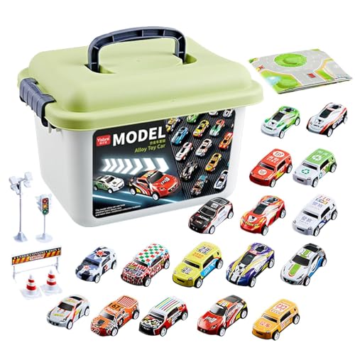 Oseczmut Kleines Spielzeug aus Metall für Auto | Spielzeugauto für Kinder | Kleines Auto für Kinder mit Straßenkarte und Rennstreckenschild, Autos aus Legierung, angetrieben durch Reibung von Oseczmut