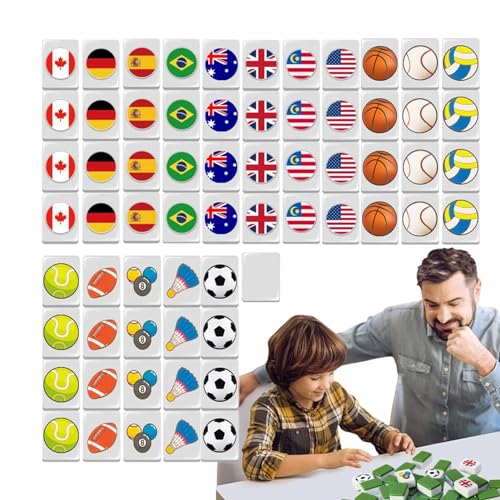 Oseczmut Mahjongg-Kachel-Set, Mahjongg-Sets, Mahjong-Spiel, Puzzle-Block – Bauklötze mit 64 Spielsteinen, Mahjong Tiles-Reisespielzeug, MAh Jong Nationalflagge, Spiele von Oseczmut