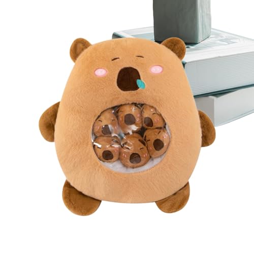 Oseczmut Plüschtier Capybara, niedliches Capybara-Plüschtier | Sofa-Deko aus Plüsch mit 6 kleinen Puppen, Nickerchenkissen in Tierform, Taillenunterstützung von Oseczmut