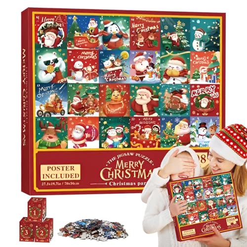 Oseczmut Puzzle Countdown-Kalender, Puzzle Weihnachts-Adventskalender – Puzzle Countdown-Kalender Weihnachten 1008 Teile | Familienspielabend, interaktives Puzzle Eltern-Kind-Puzzle von Oseczmut