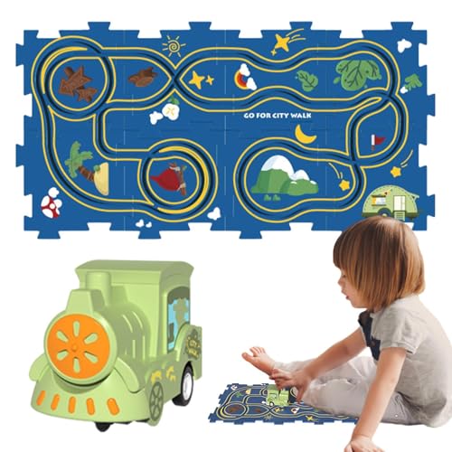 Oseczmut Spielset für Puzzlebahn, Puzzle-Auto-Strecke – Puzzleboard, Lernspiele, Autospielzeug | Cartoon-Puzzle-Strecke, Feinmotorik-Spielzeug von Oseczmut
