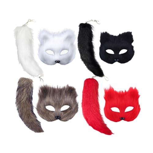 Oseczmut Tiermaske und Schwanz | Fellmaske und langer Fuchsschwanz | Tiermaske Set, Fuchsmaske, Pelzmaske, Halbgesichtsmaske, wiederverwendbar, für Zubehör von Oseczmut