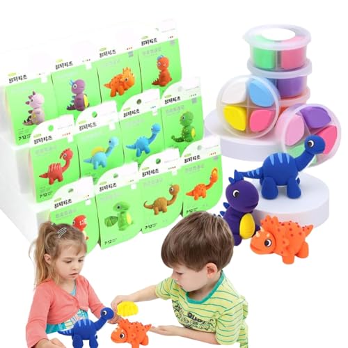 Oseczmut Ton-Set, luftgetrockneter Ton, Skulptur-Set mit Tiermotiven/Desserts/Dinosauriern, buntes Modellierspielzeug für 12 Stile, von Oseczmut