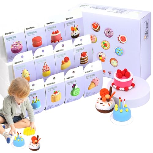 Oseczmut Ton-Set, luftgetrockneter Ton Set | Modellbausatz mit Tiermotiven/Desserts/Dinosauriern für leichtes kreatives Kunsthandwerk, Modellierspielzeug für 12 Stück von Oseczmut