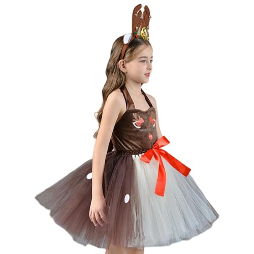 Oseczmut Weihnachtskleid mit Stirnband, Weihnachtskostüm-Zubehör-Set | Rentier-Kostüm-Set – Weihnachts-Rentier Kostüm für Mädchen für Weihnachten, Halloween, Treffen von Oseczmut