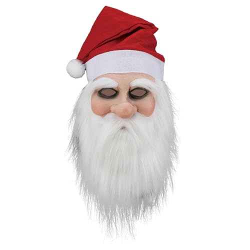 Oseczmut Weihnachtsmann-Maske | Latexmaske des Weihnachtsmanns | Komplette Latexmaske des Weihnachtsmanns mit Bart und rotem Hut für Erwachsene, Weihnachtsmann-Cosplay-Maske von Oseczmut
