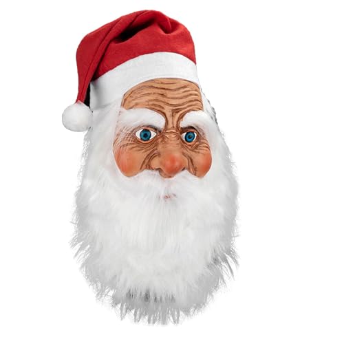Oseczmut Weihnachtsmann-Maske | Latexmaske des Weihnachtsmanns | Komplette Latexmaske des Weihnachtsmanns mit Bart und rotem Hut für Erwachsene, Weihnachtsmann-Cosplay-Maske von Oseczmut