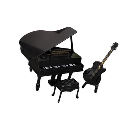 Oshhni 1/12 Dollhouse Mini Grand Piano und Gitarre, Simulationsmodell Puppenhaus Dekor Miniaturmöbel für Spielhaus Wohnzimmer, Schwarz von Oshhni