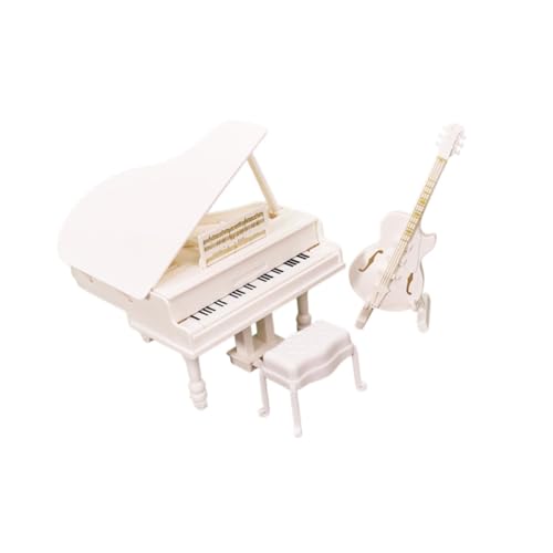 Oshhni 1/12 Dollhouse Mini Grand Piano und Gitarre, Simulationsmodell Puppenhaus Dekor Miniaturmöbel für Spielhaus Wohnzimmer, Weiß von Oshhni