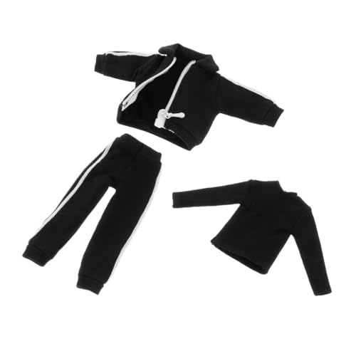 Oshhni 1/12 männliche Kleidung Dreiteiliges Set Outfits Backing Shirt Langarm Freizeithose 6 Zoll Puppenkleidung Tägliche Sportbekleidung, Schwarz von Oshhni