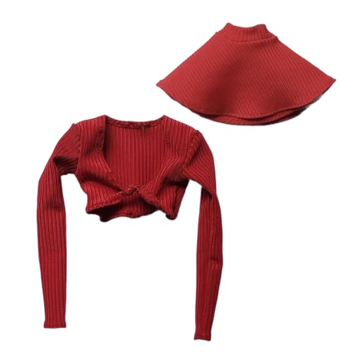 Oshhni 1/6 Langarmhemd und Rock Miniatur Trendy Kleidung Stilvolle Mode Kleid up für 12 Zoll Weibliche Figuren Zubehör, Rot von Oshhni