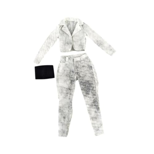 Oshhni 1/6 -Skala Kurzjacke, Arbeitshose und Röhrchen -Top -Set -Puppenmodell Kleidung, die Bequeme stilvolle weiche Figurenkörper verknüpft Wird, Weiß Schwarz von Oshhni