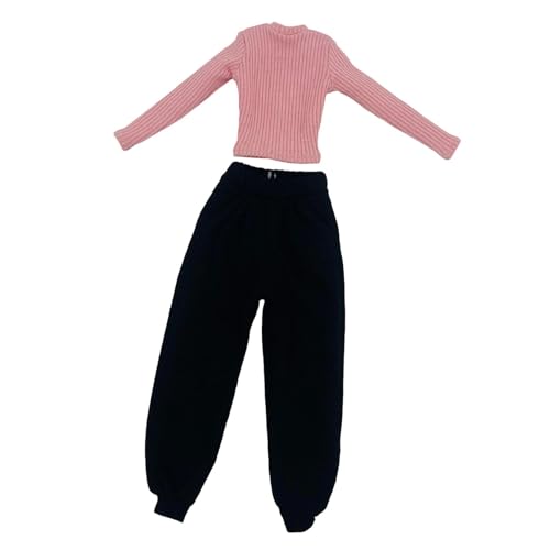 Oshhni 1/6 Skala weibliche Puppenkleidung, Lange Ärmelpullover und Jogginghose, Kostüm für 12 -Zoll -Actionfigur, Rosa Und Schwarz von Oshhni