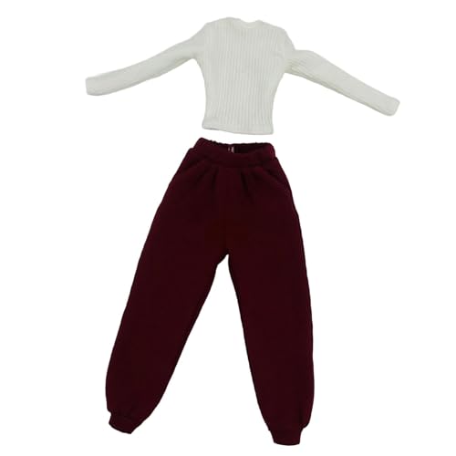 Oshhni 1/6 Skala weibliche Puppenkleidung, Lange Ärmelpullover und Jogginghose, Kostüm für 12 -Zoll -Actionfigur, Rot Und Weiß von Oshhni