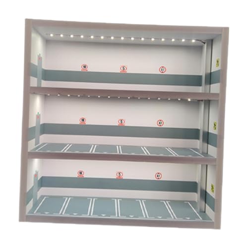 Oshhni 1/64 Modell modellauto Display case Miniaturszene Simulierte Parkplatz -Szene Ornament Dekoration Staubdichtes Aufbewahrungsbox, Grau von Oshhni