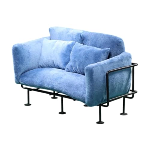 Oshhni 1: 6 Dollhouse Doppelsofa, Mini Model Life -Szene, Simulationszubehör Spielzeug, Miniaturmöbel für Häuserschlafzimmerdekoration, Blau von Oshhni