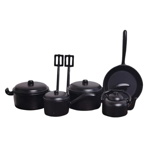 Oshhni 1:12 Dollhouse Mini Kochgeschirr Mini -Töpfe und Pfannen Model Bildungsspielzeug tun Spielen Küchenzubehör für Architektur, Schwarz von Oshhni