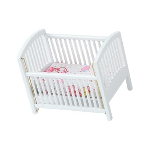 Oshhni 1:12 Krippenbett Babypuppe Kinderbett Miniatur Möbelzimmer Miniatur Kleinkinder Bett für Landschaft Dekorationen Fenster Display Geschenk von Oshhni