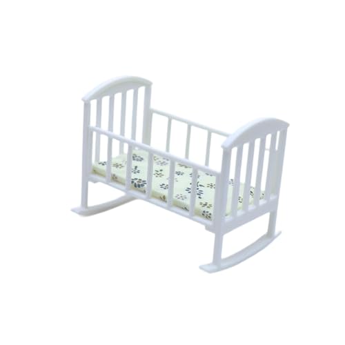Oshhni 1:12 Miniatur Krippe Mini Bett mit Matratze Puppe Wiege Pretend Spielzeug, Weiß von Oshhni