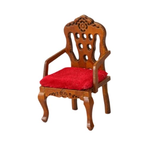 Oshhni 1:12 Scale Dollhouse Chair Miniature Dollhouse Möbel Sesselmodell für Wohnzimmer, Holzfarbe von Oshhni
